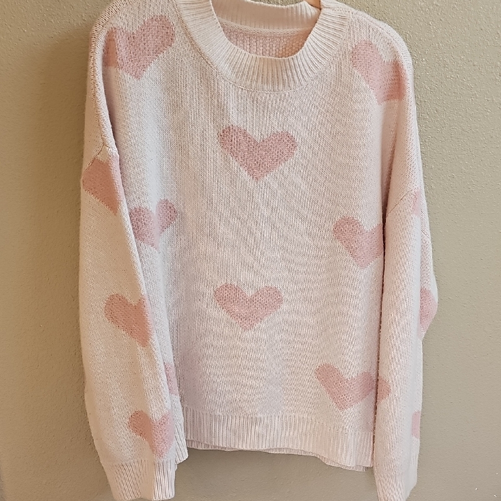 SHEIN Blush Heart Pattern Sweater